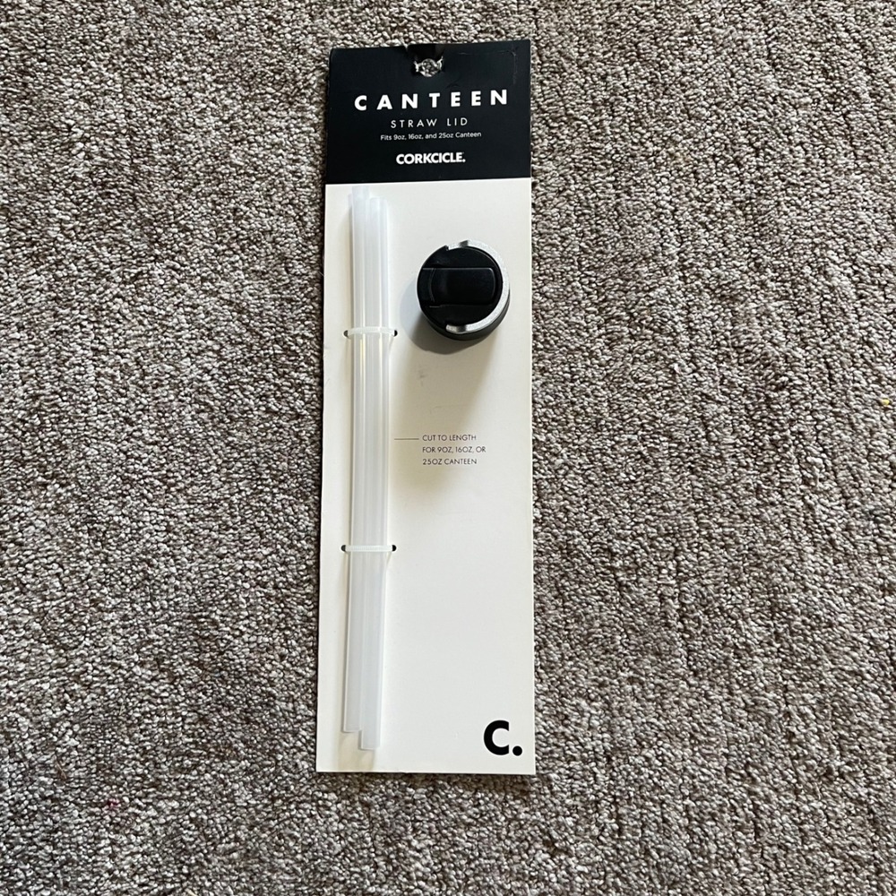 CORKCICLE Canteen Straw Lid + Straws 9oz 16oz 25oz Black New